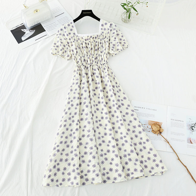 New style square neck Floral Chiffon Skirt French waist closing slim skirt  4675
