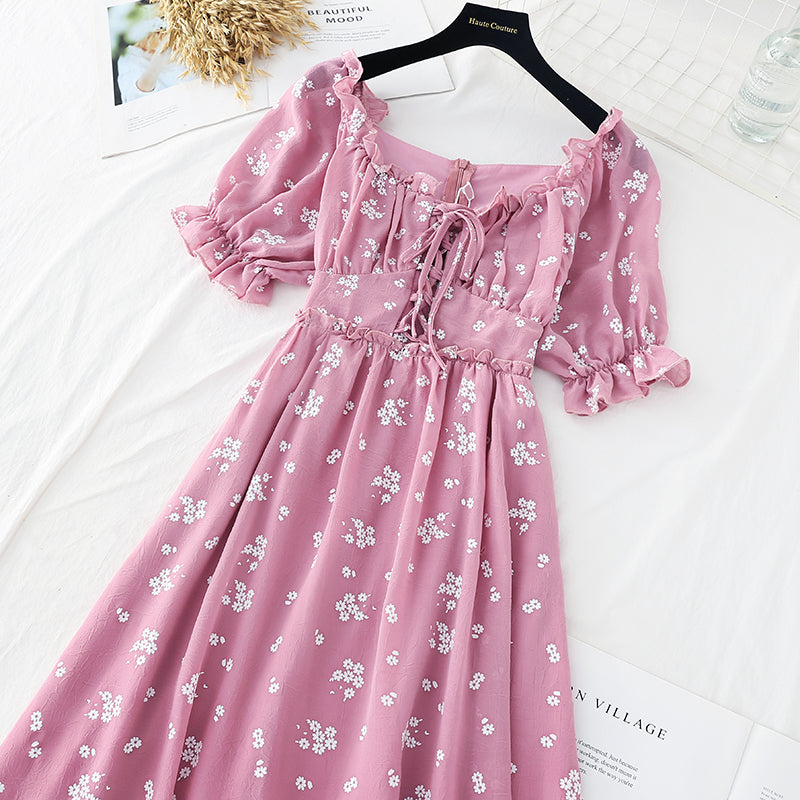French dress with straight shoulder and slim waist  4653