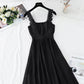 Cotton linen dress French retro gentle suspender dress  4263