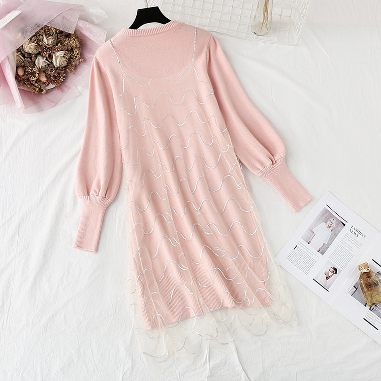 Strickkleid klein Xiangfeng Netz rot Pullover Hosenträger Garn Rock Anzug 4464