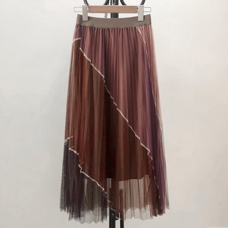 New contrasting color gauze skirt, high waist color matching gauze skirt skirt  3708