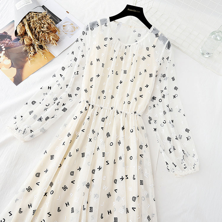 French letter printed long skirt fairy super fairy series  3936