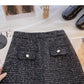 Korean retro small fragrance bright silk high waist A-shaped skirt  5393