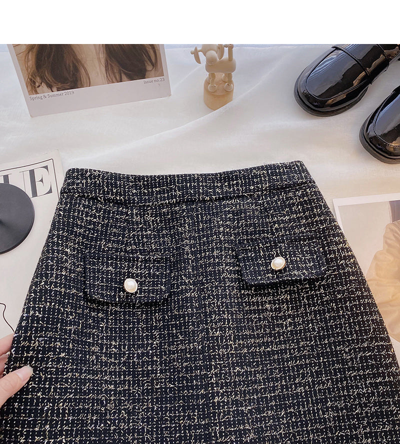 Korean retro small fragrance bright silk high waist A-shaped skirt  5393
