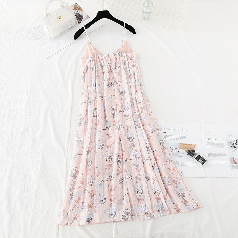 Floral Pleated Chiffon Skirt fairy super xiansen French dress  4684