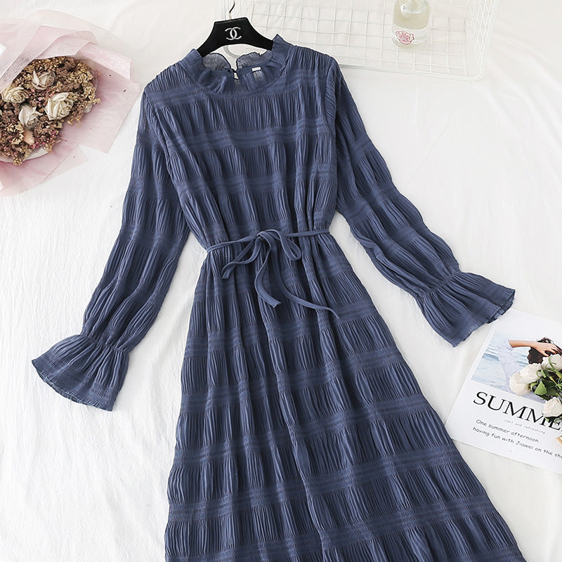 Schmales, plissiertes Chiffon-Kleid Französischer Retro-Platycodon-Rock 4500