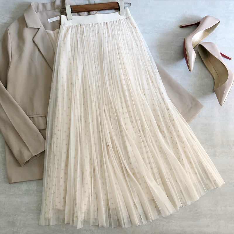 Spring and summer skirt, gilded star net gauze skirt, fairy elegant  3711