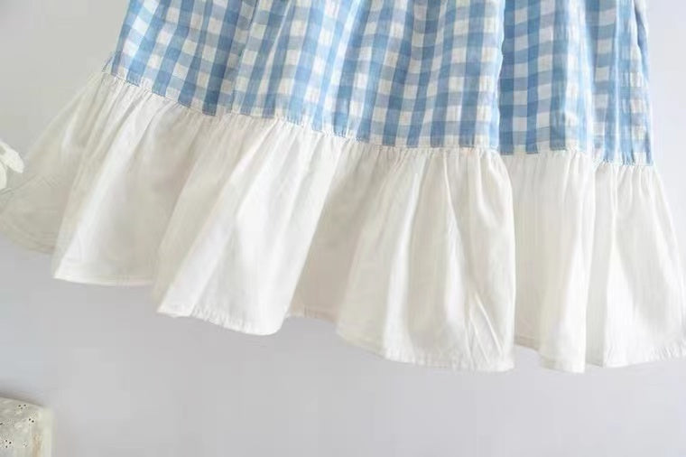 Light blue plaid flounces A-line skirt, summer, high waisted skirt for students  3575