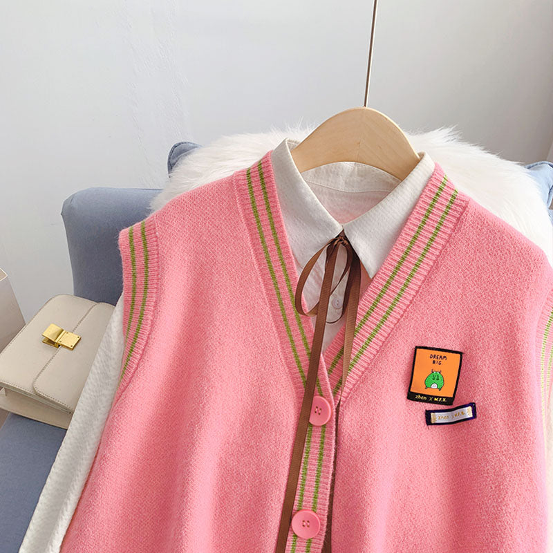 Strickweste im College-Stil, Damen-Cardigan 5171