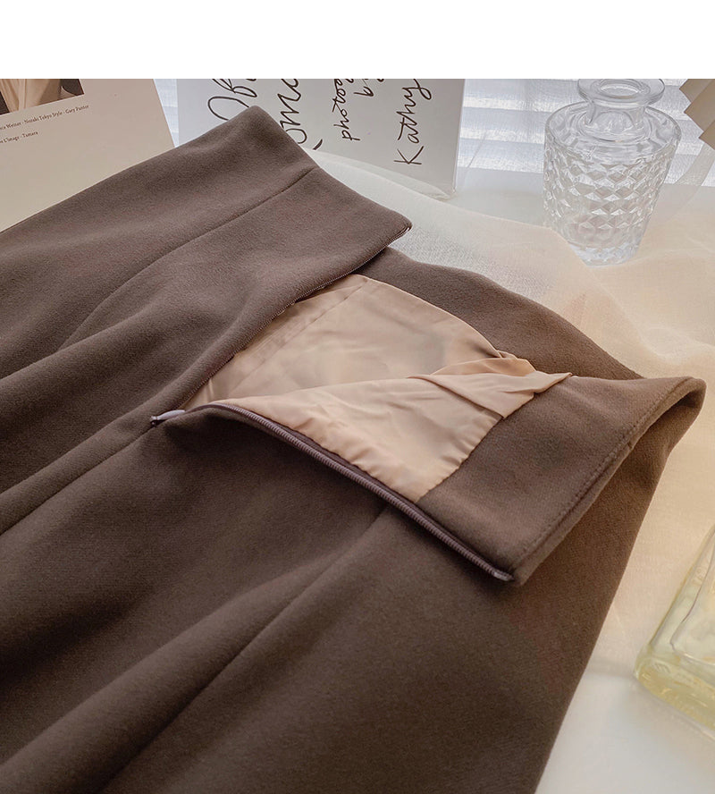 Korean fashion versatile solid color slim high waist pleated skirt  5419