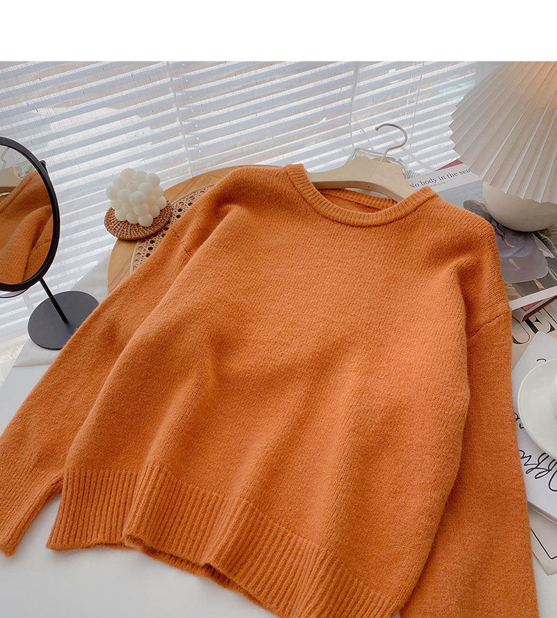Neuer koreanischer einfacher Pullover mit langen Ärmeln, lockeres Oberteil 5948