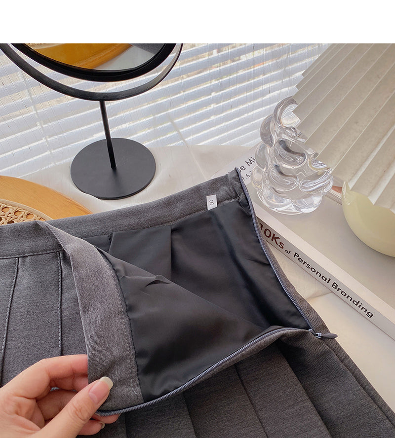 Korean version of versatile popular solid color high waist A-line skirt  5558
