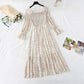 French retro square collar with slim waist and floral long skirt  4022