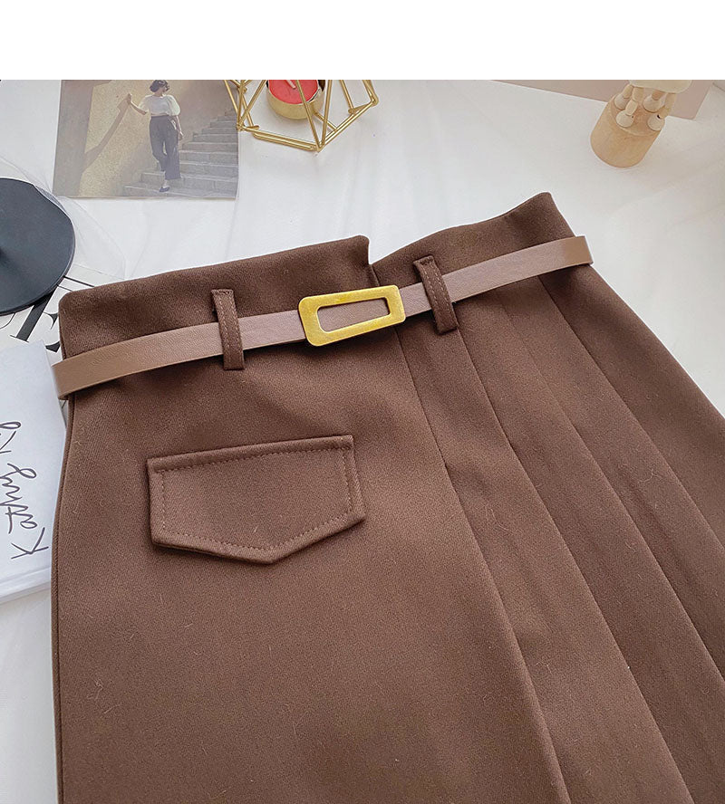 High waist irregular slim fashion A-line skirt with belt  5560
