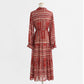 V-neck floral skirt elegant long sleeve dress  3739