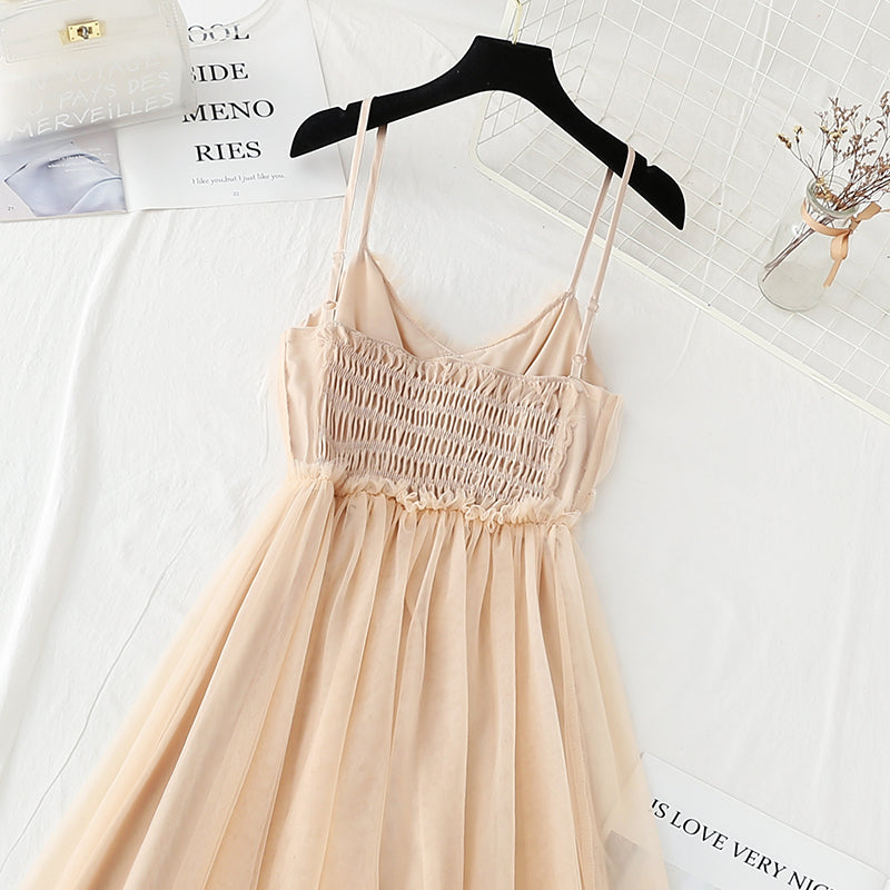 Französisch süßes Mesh-Kleid Temperament kleiner schwarzer Rock mit geschlossener Taille 4423
