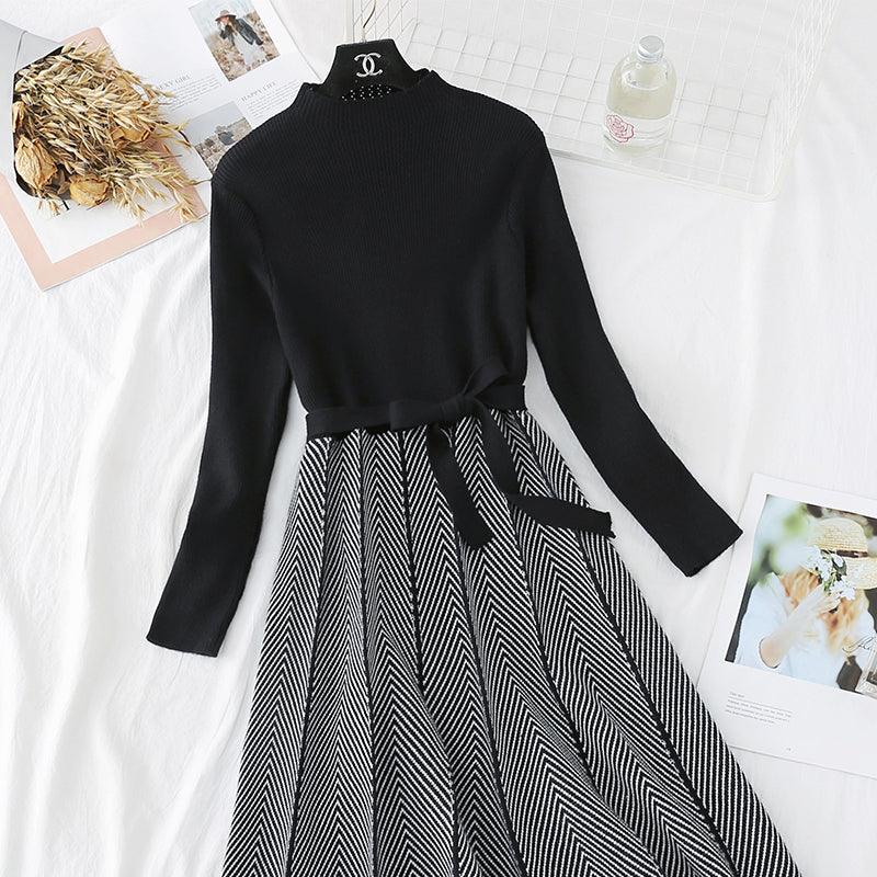 Small fragrant wind wool dress over the knee, Royal sister wind bottomed long skirt  3795