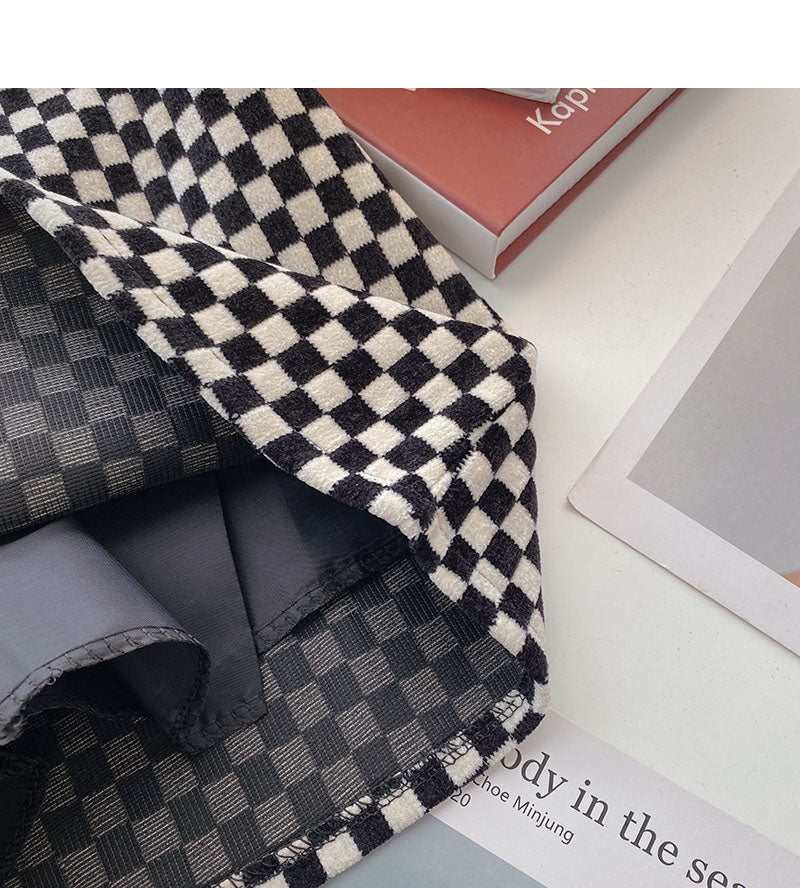 Retro chessboard plaid skirt with slim waist  5344