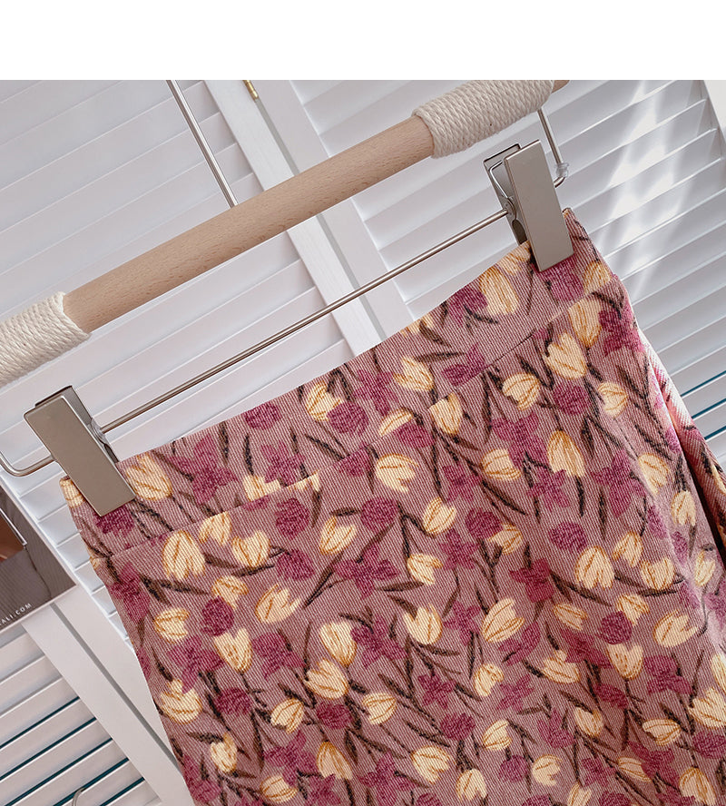 Sweet high waist floral mid length skirt design  5800