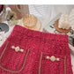 Small fragrant woolen skirt, Hong Kong Style Plaid high waist A-shaped short skirt  5363