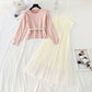 Knitted Pullover Sweater + mesh bottomed skirt medium length two piece suit  4773
