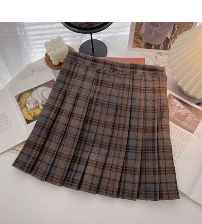 Alterungsreduzierender Retro-Studentenrock in A-Form mit hoher Taille und Karomuster 5473