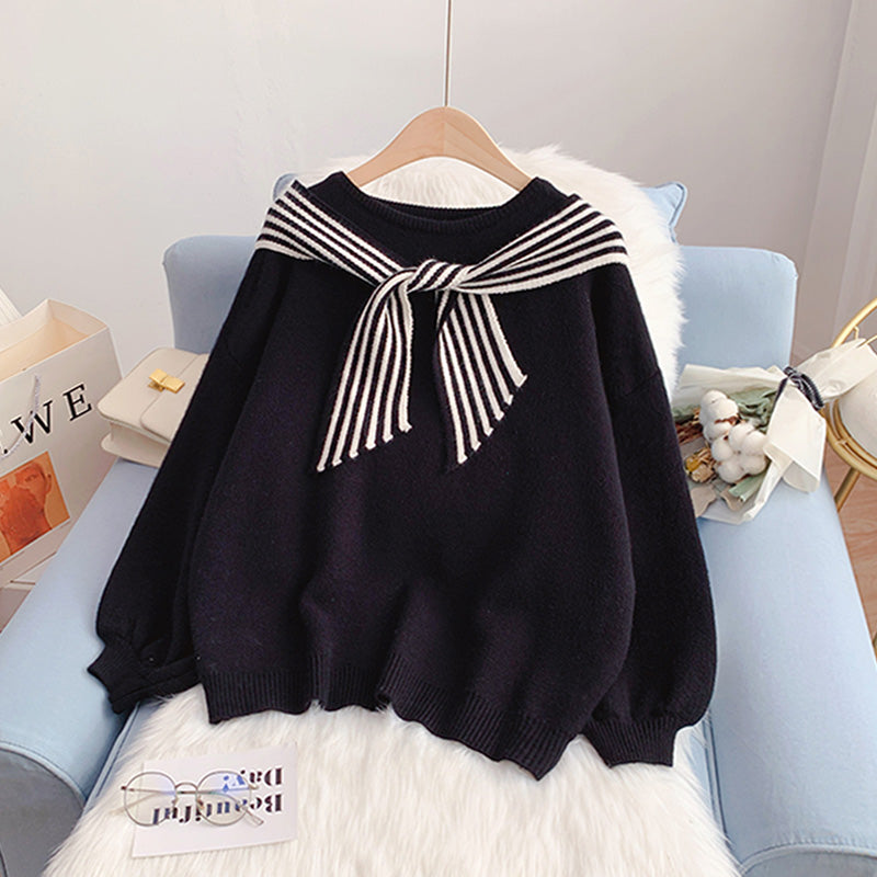 Pullover im College-Stil für Damen, lockerer Pullover Sweater Top 5090