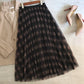 New gauze skirt, plaid print high waist skirt, long pleated skirt  3703