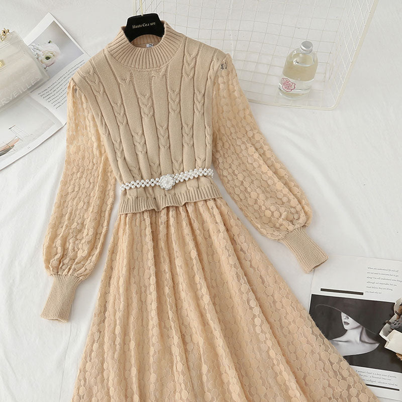 Neues genähtes Spitzenkleid mit Rückenrock 4442