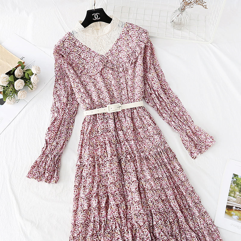Floral Chiffon Dress with a long skirt at the bottom  3799