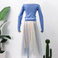 Super fairy, bow tie, high waist slim mesh bouffant skirt, color matching medium length skirt  3601