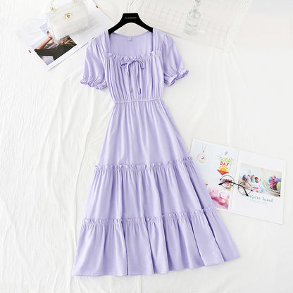 French retro cool wind square collar purple Fairy Dress  4169