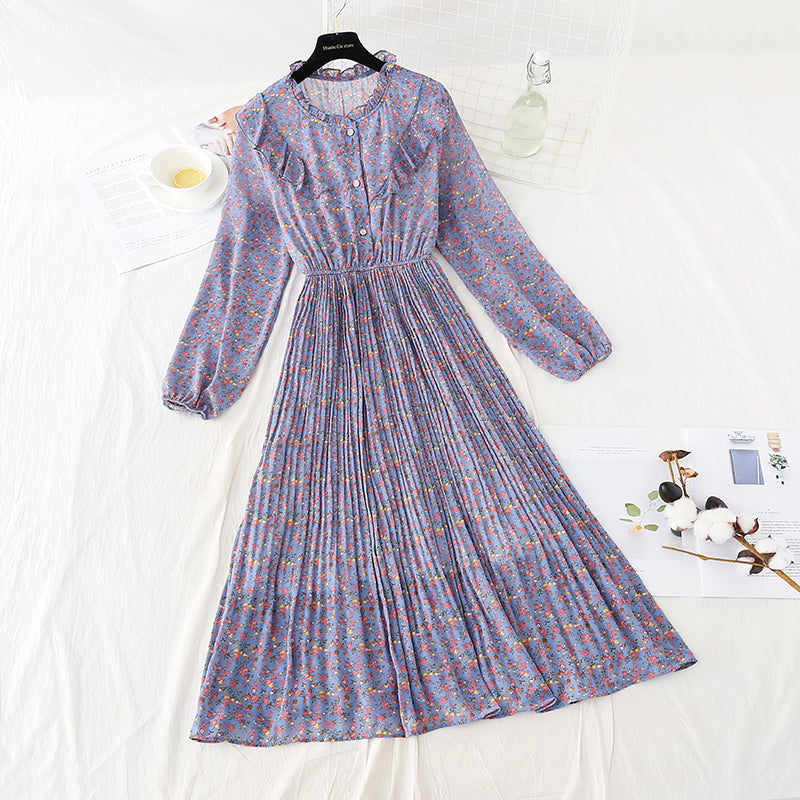 New knee pleated Floral Dress  4575