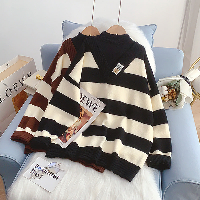 Fake two-piece Pullover women's winter half high collar design  5044