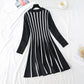 French Long Sleeve Striped fashion age reducing thin bottomed knitted skirt  3916
