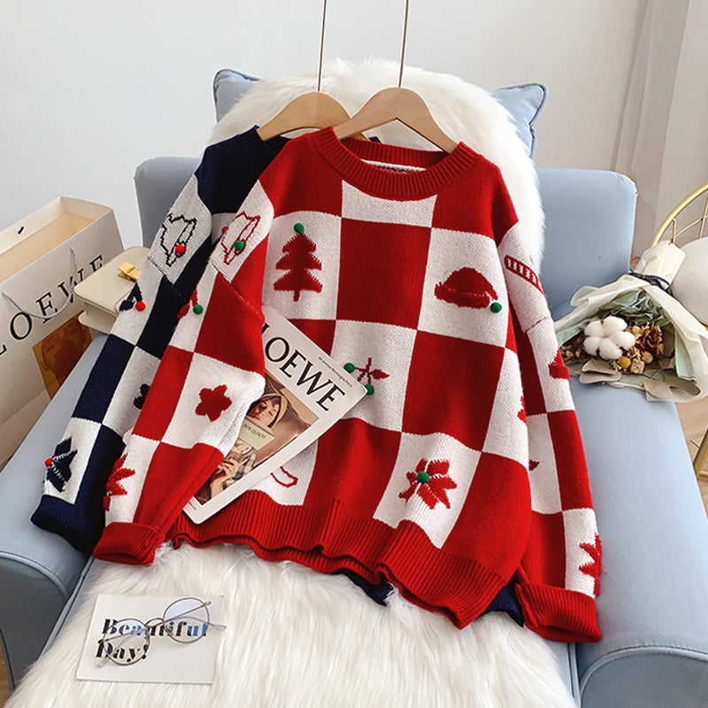 Red Christmas theme sweater knit bottom shirt  4962
