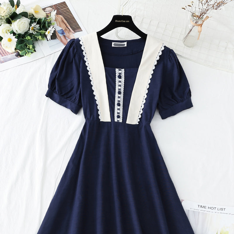French Retro Tea Break temperament waist length skirt A-line skirt  4249