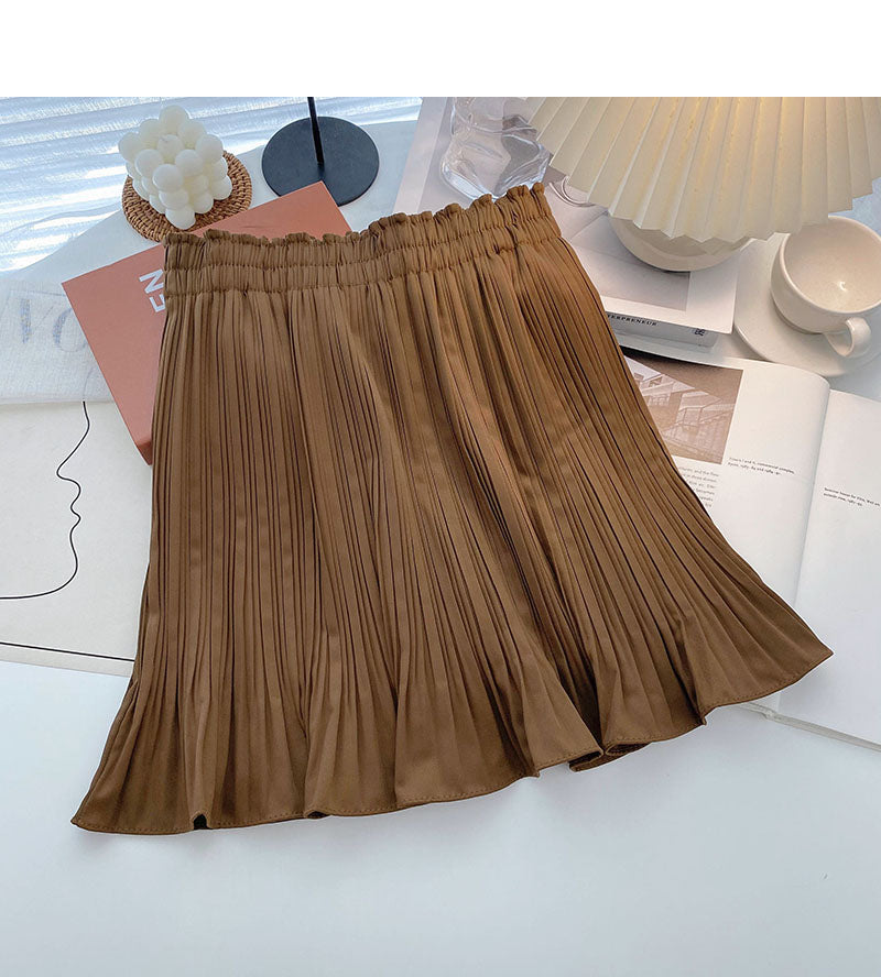 Foreign style solid color pleated high waist A-shaped skirt  5457