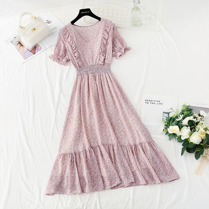 Nouvelle jupe en mousseline de soie à col en V de style français doux et doux, petite jupe 4858