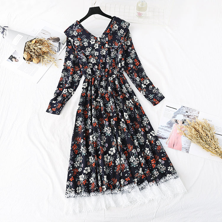 Französisches Retro-Super-Fee-Spitzen-Patchwork-Blumenkleid 4002
