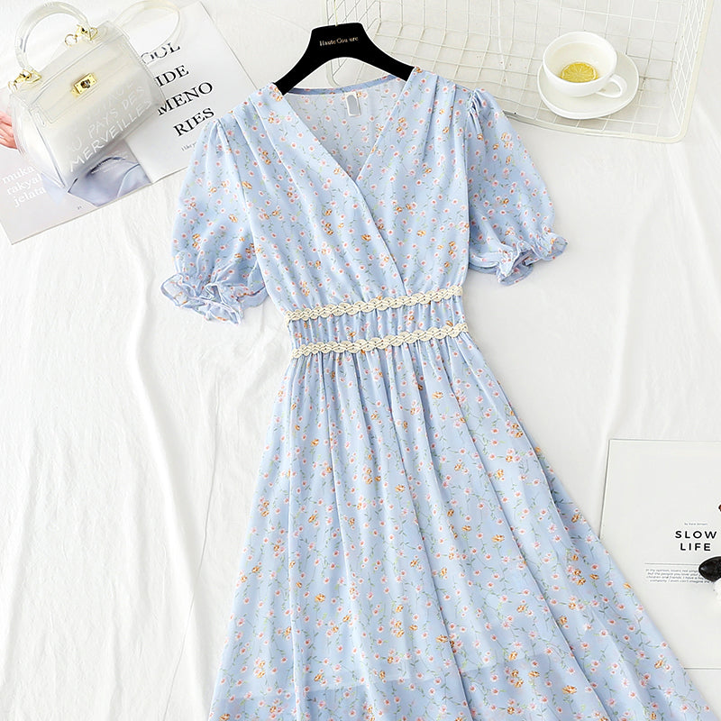 Robe vintage française en mousseline de soie à volants 4885