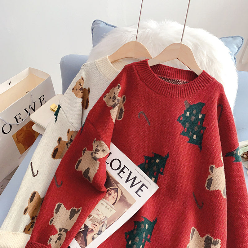Weihnachtsroter Pullover Damen Pullover ausländischer Stil fauler Wind Pullover 4946