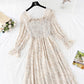 French retro square collar with slim waist and floral long skirt  4022