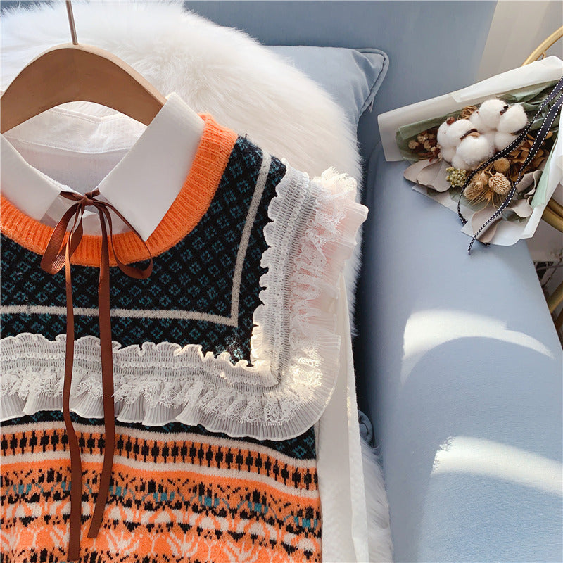 Retro national style knitted vest women's sweater vest  5107