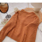 Casual Vintage Lapel long sleeve loose knit top  5872