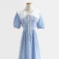 Französisches Retro-Puppenhals-Baumwoll-Leinen-Blumenkleid 4290