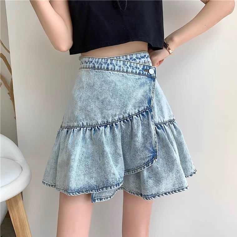 Sweet cool skirt , little skirt, versatile flounces, fashion denim skirt  3553