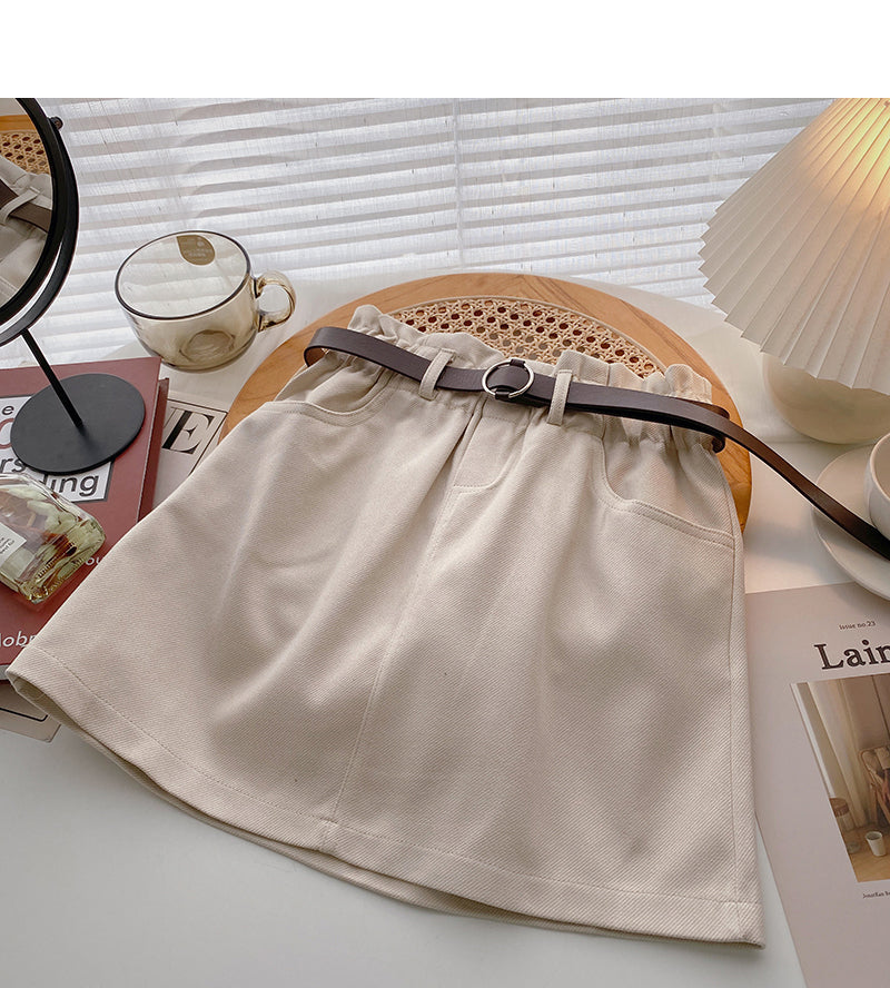 New Korean small casual retro solid high waist elastic skirt  5307
