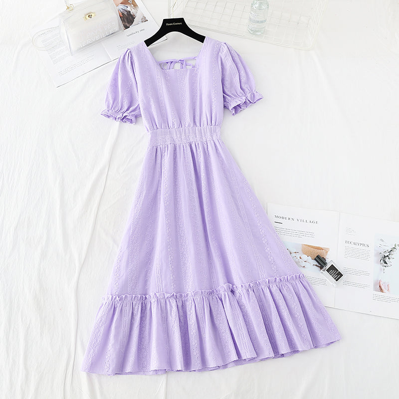 Cotton hemp hook embroidery French retro waist closing slim skirt  4202