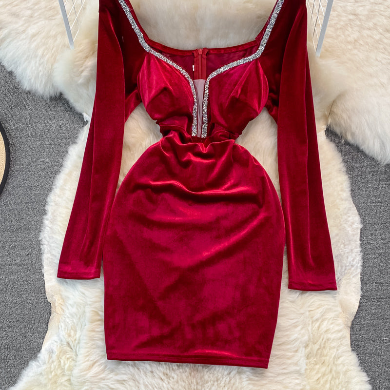 Samt mit Diamant-Temperament, schmaler Taille, sexy Hüftwickelkleid 3750